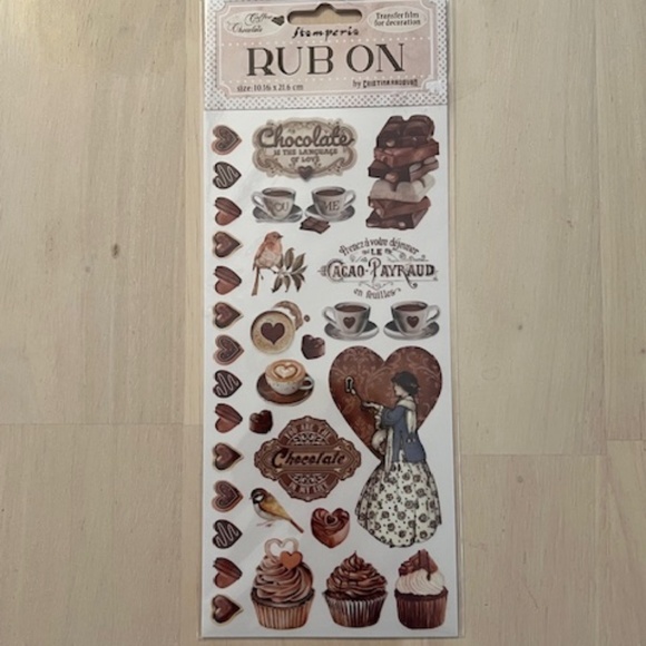 Stamperia Chocolate Rub-On Transfers – Vintage Sweets & Café Theme (4" x 8.5") - Picture 1 of 6